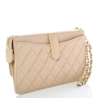 Chanel Iridescent Caviar Quilted Classic Pouch With Handle Beige 3 of 9