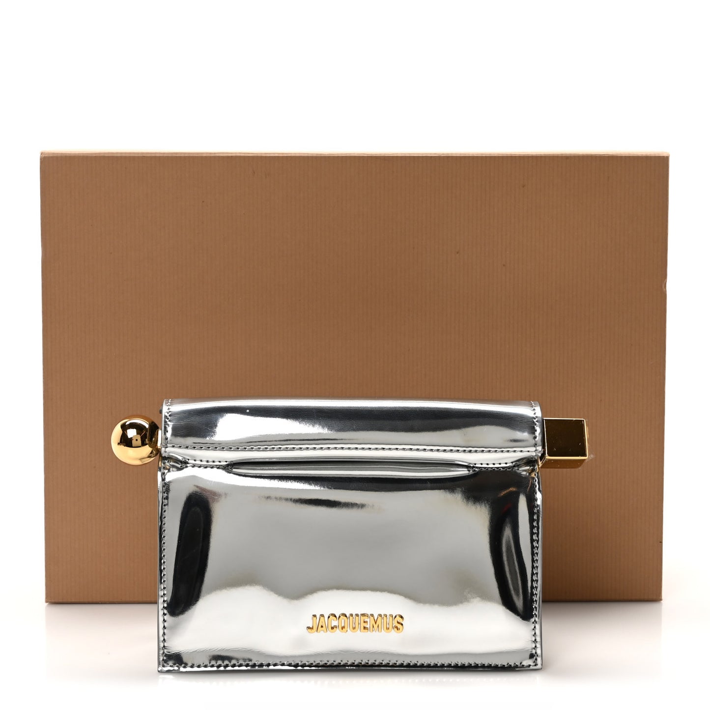 Metallic Patent Calfskin La Pochette Rond Carre Bag Silver