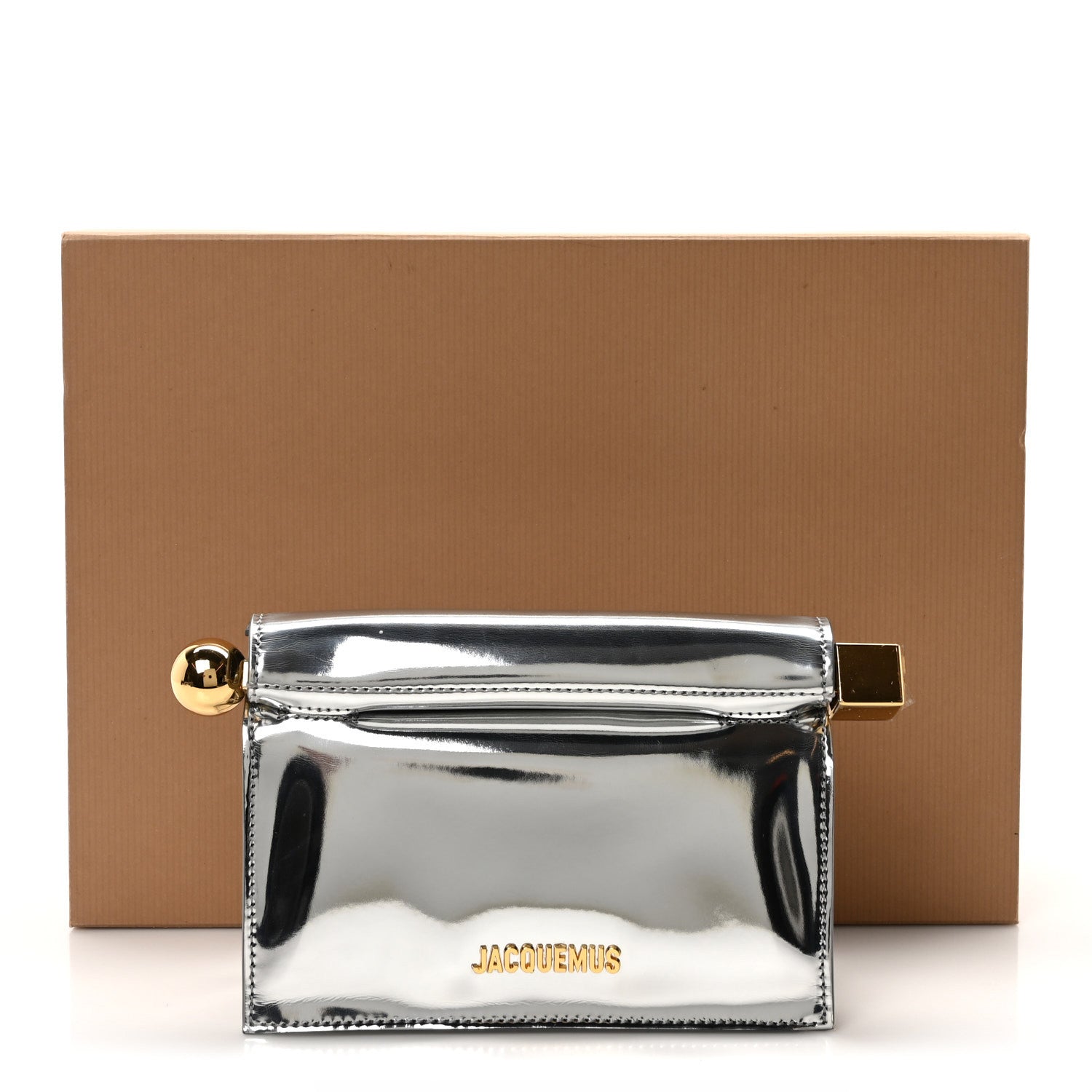 Jacquemus Metallic Patent Calfskin La Pochette Rond Carre Bag Silver 10 of 10