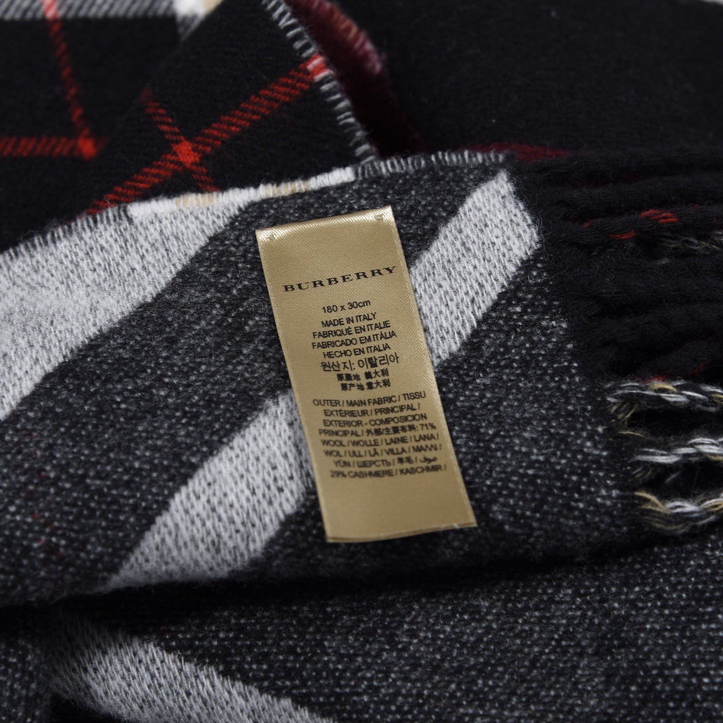 Wool Cashmere Stripe and Check Reversible Scarf Black