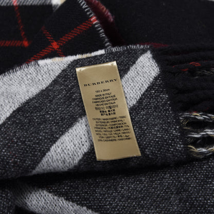 Burberry Wool Cashmere Stripe and Check Reversible Scarf Black 4 of 4