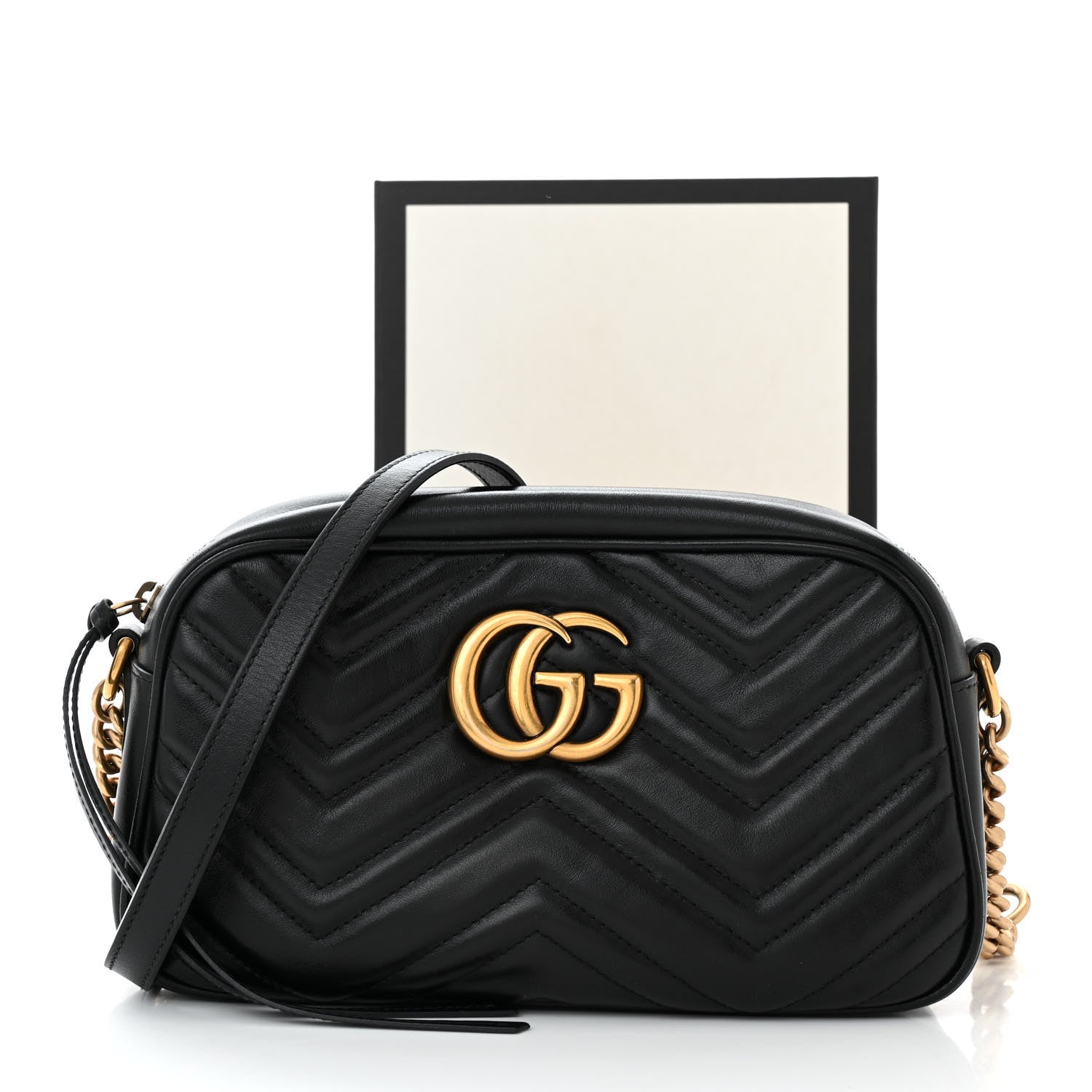Gucci Calfskin Matelasse Small GG Marmont Chain Shoulder Bag Black 11 of 11