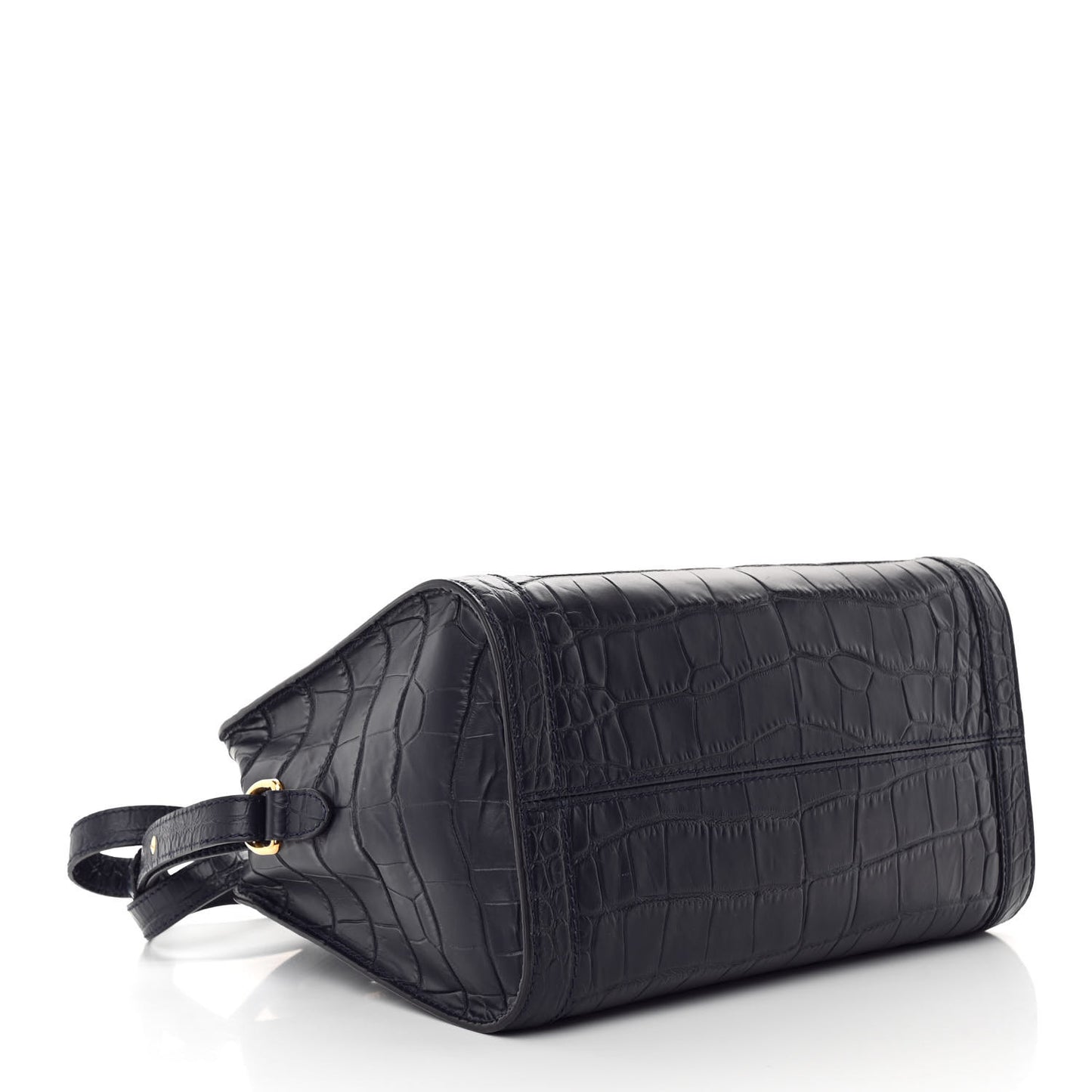 Calfskin Crocodile Embossed Small Skull Padlock Zip Around Tote Navy Blue