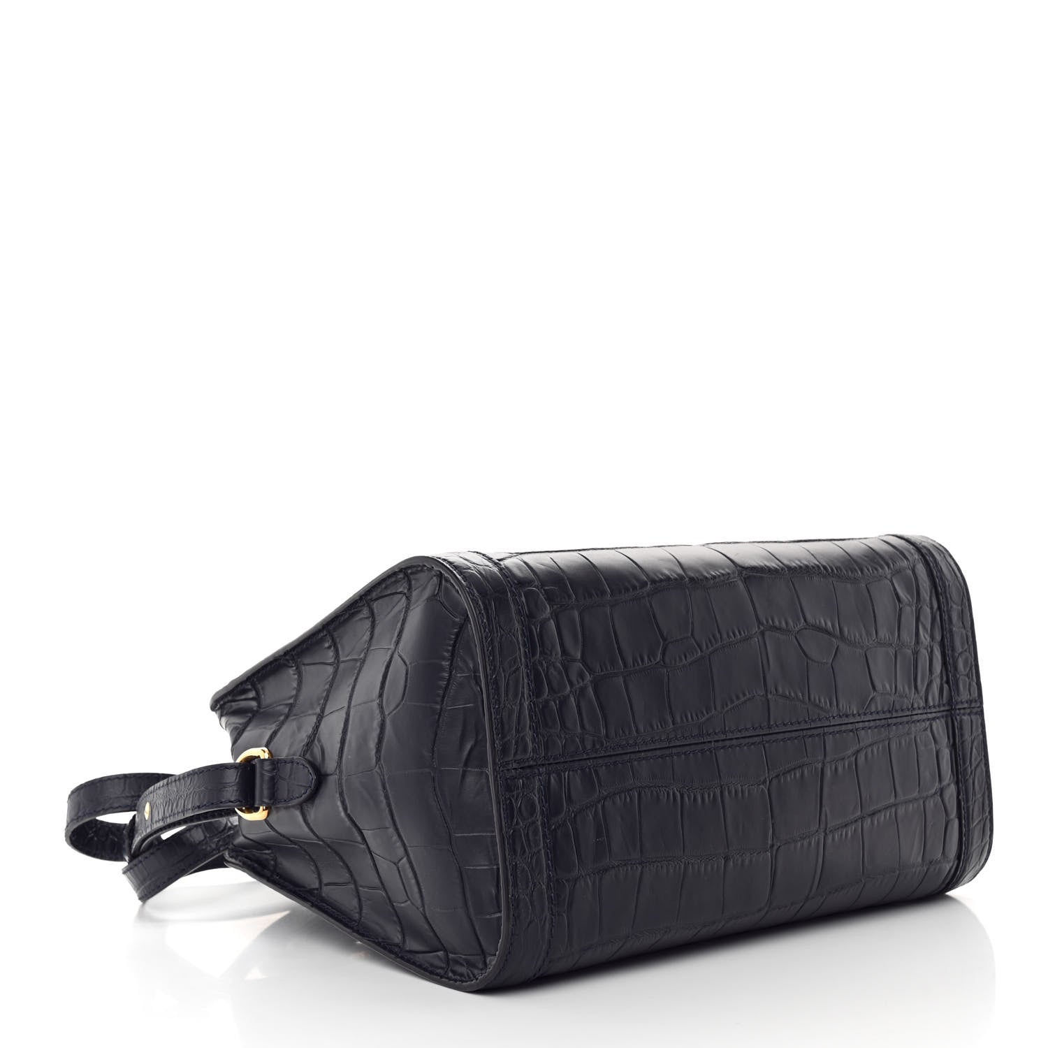 Alexander McQueen Calfskin Crocodile Embossed Small Skull Padlock Zip Around Tote Navy Blue 4 of 11