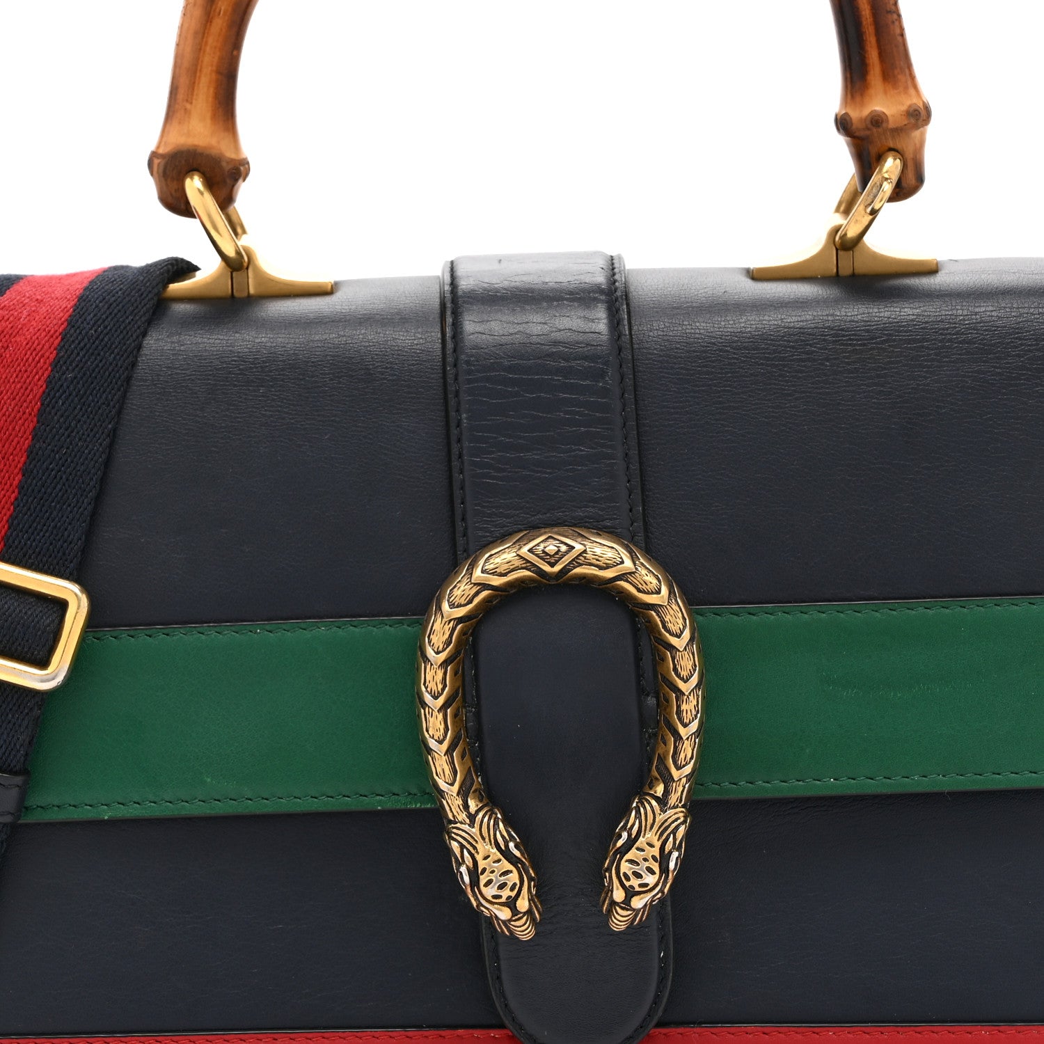Gucci Moon Calfskin Bamboo Web Medium Dionysus Top Handle Bag Blue Emerald Hibiscus Red 8 of 10