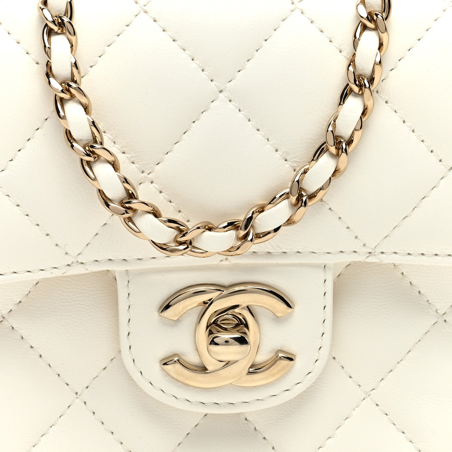 Lambskin Quilted Mini Crystal Top Handle Rectangular Flap White