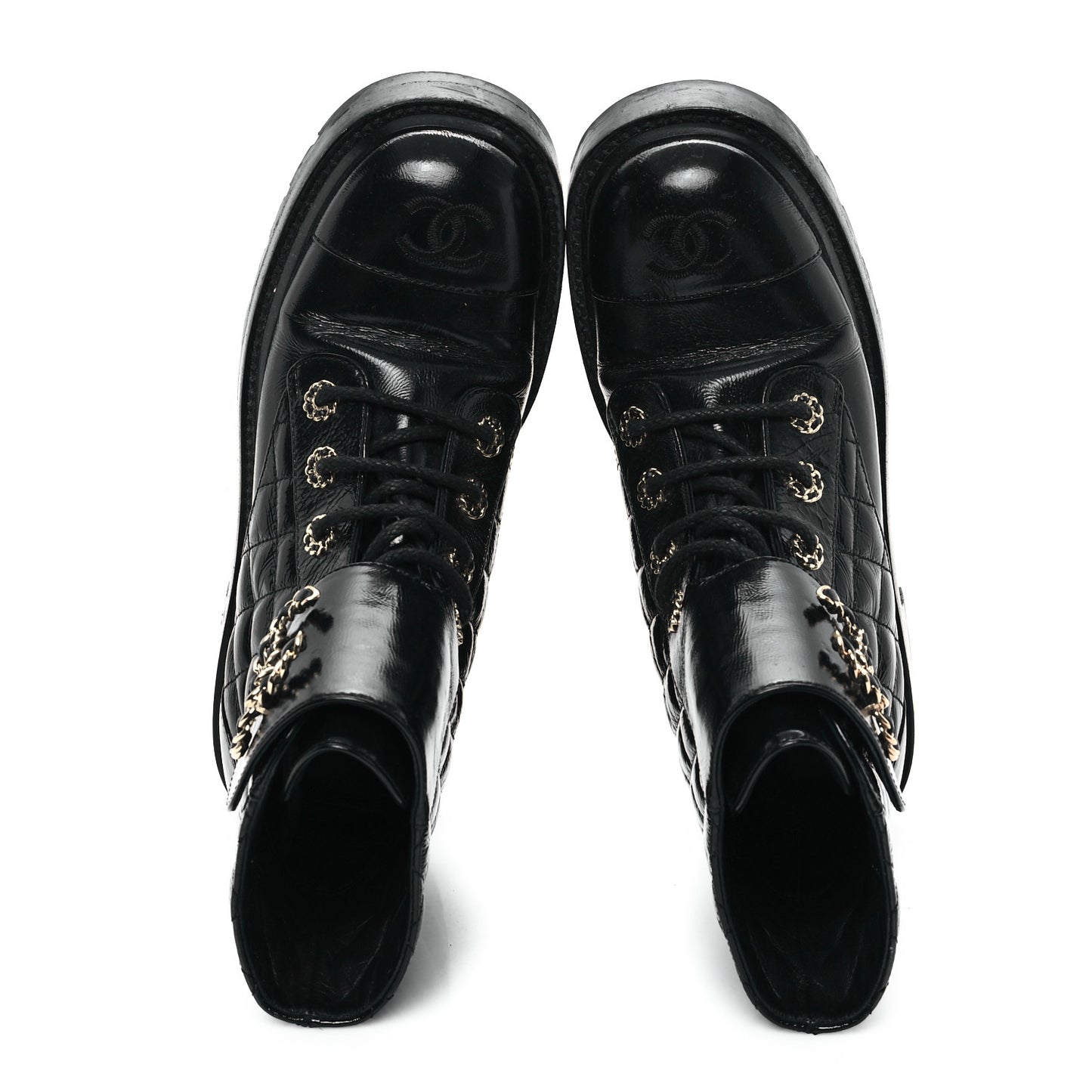 Shiny Goatskin Calfskin Quilted Lace Up Combat Boots 37 Black