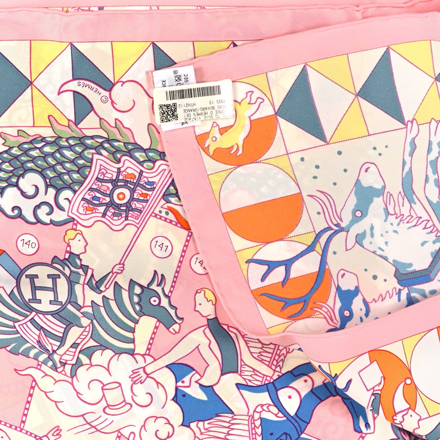 Silk L'Epopee d'Hermes Scarf 70 Rose Buvard Orange