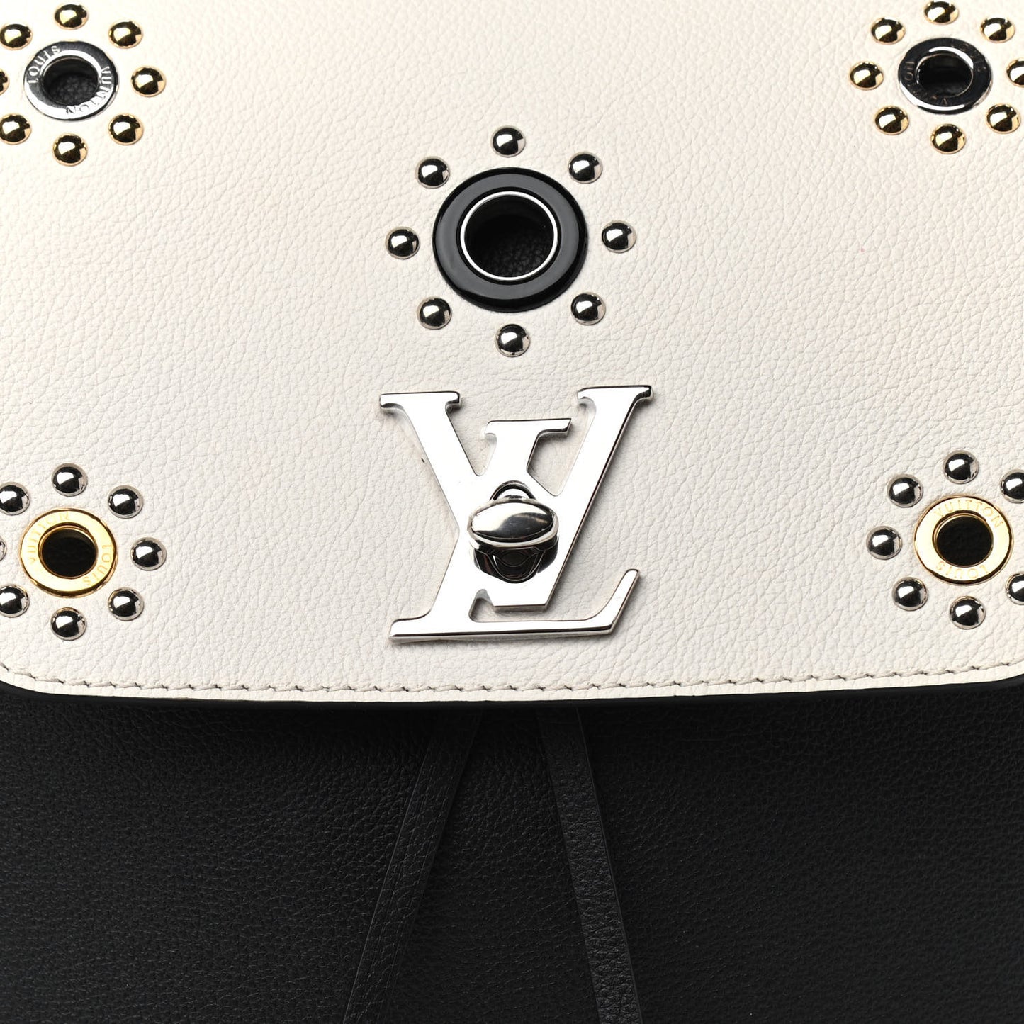 Calfskin Mechanical Flowers Lockme Backpack Black White