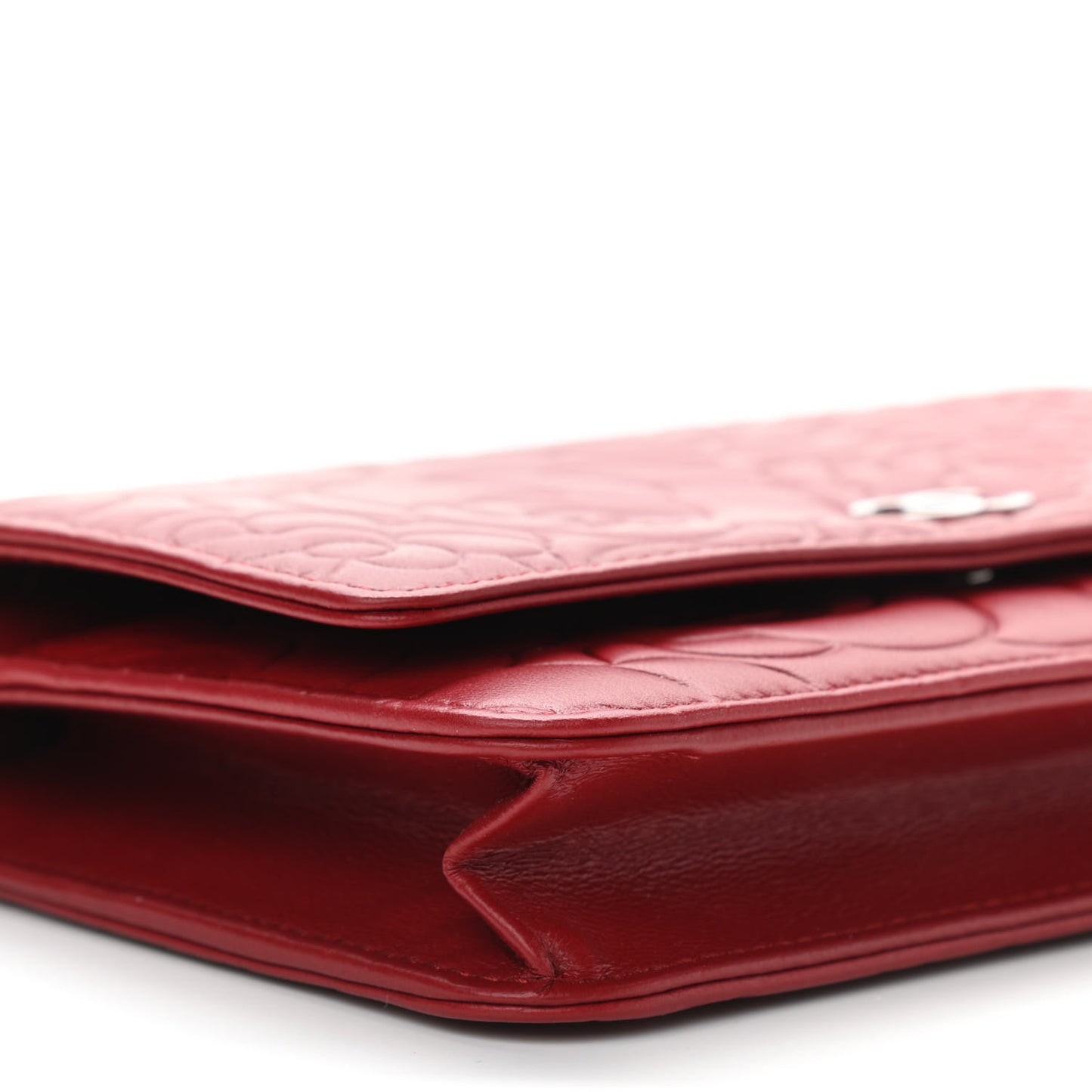 Lambskin Camellia Embossed Wallet On Chain WOC Red