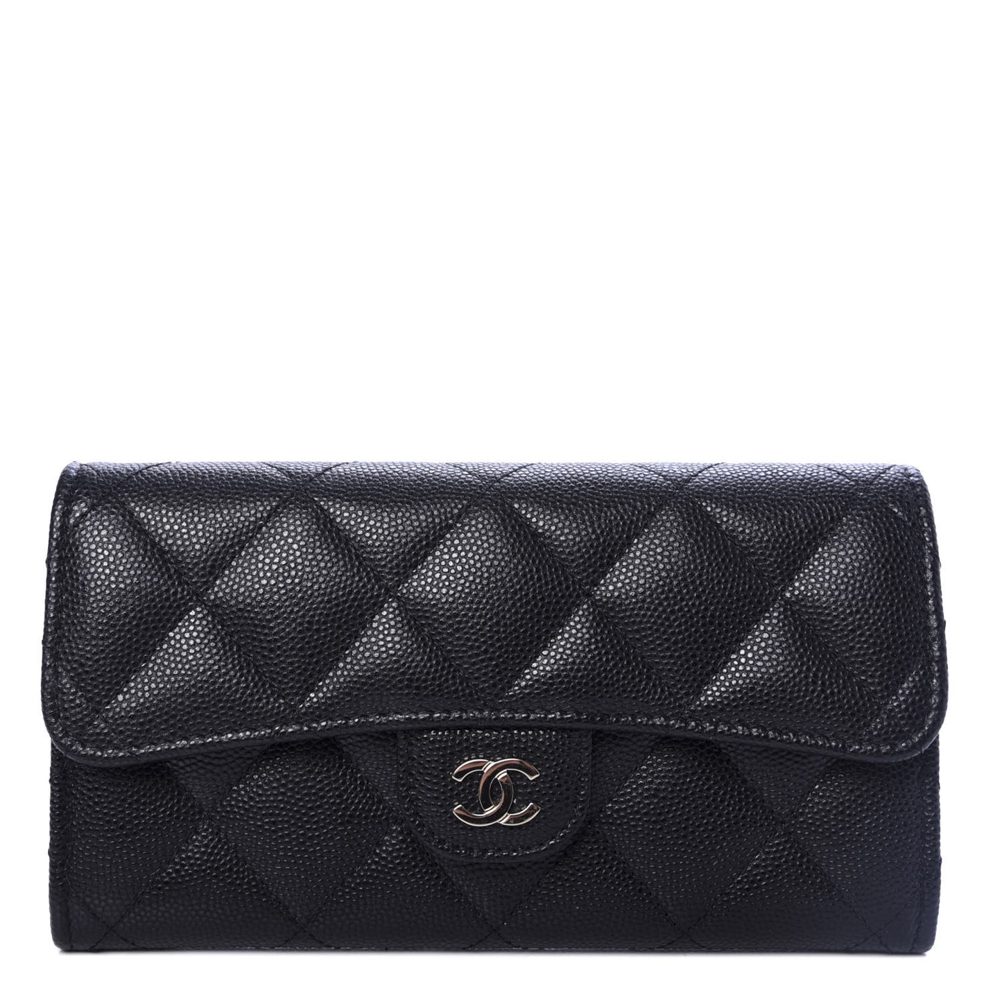 Caviar Quilted Medium Gusset Flap Wallet Black