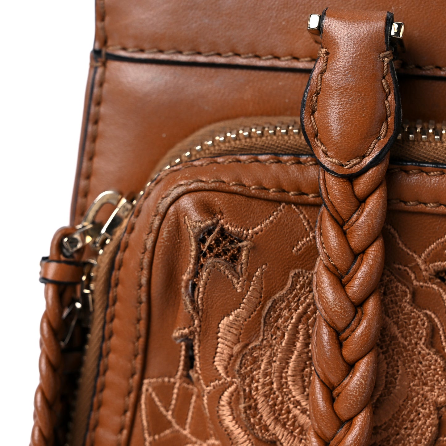 Vitello Lace Demetra Satchel Cognac