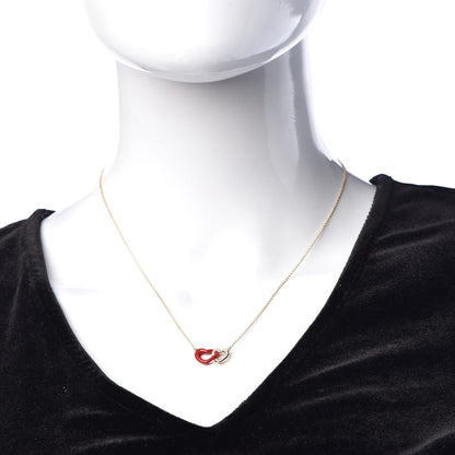 David Yurman 18K Yellow Gold Diamond Enamel Cable Double Heart Pendant Necklace Red 2 of 7