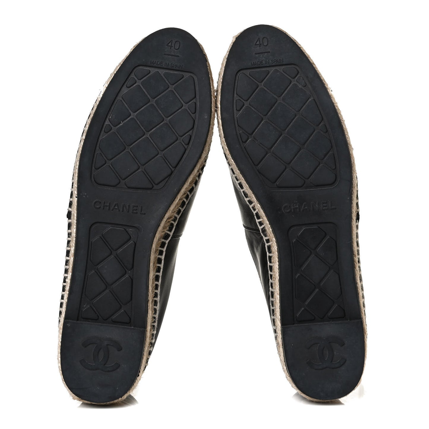 Lambskin Shiny Calfskin CC Espadrilles 40 Black Beige