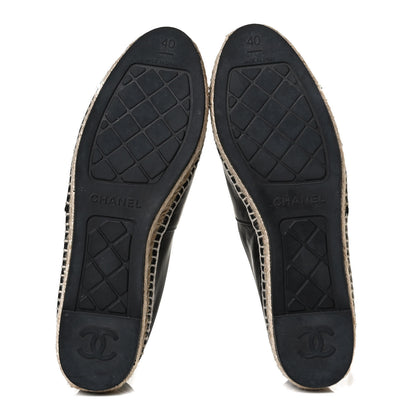Chanel Lambskin Shiny Calfskin CC Espadrilles 40 Black Beige 7 of 13