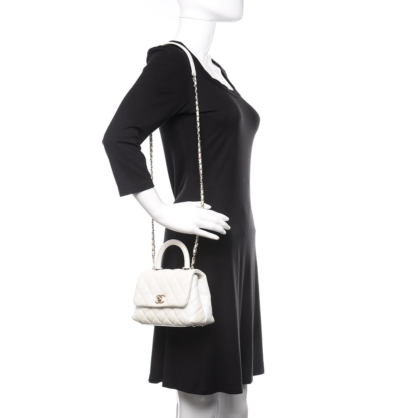 Iridescent Caviar Quilted Extra Mini Coco Handle Flap Ivory