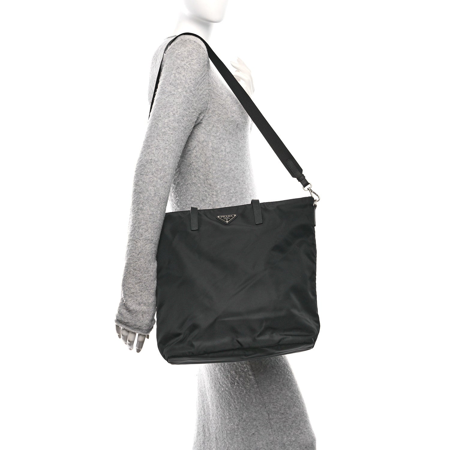 Prada Tessuto Nylon Saffiano Tote Black 2 of 9