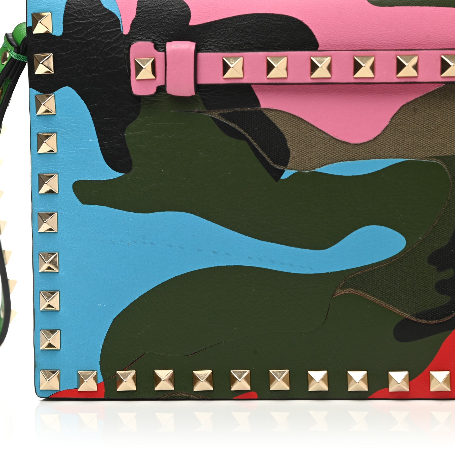 Valentino Garavani Nappa Canvas Camouflage Rockstud Wristlet Clutch Army Green Ninphea Parrot 7 of 9