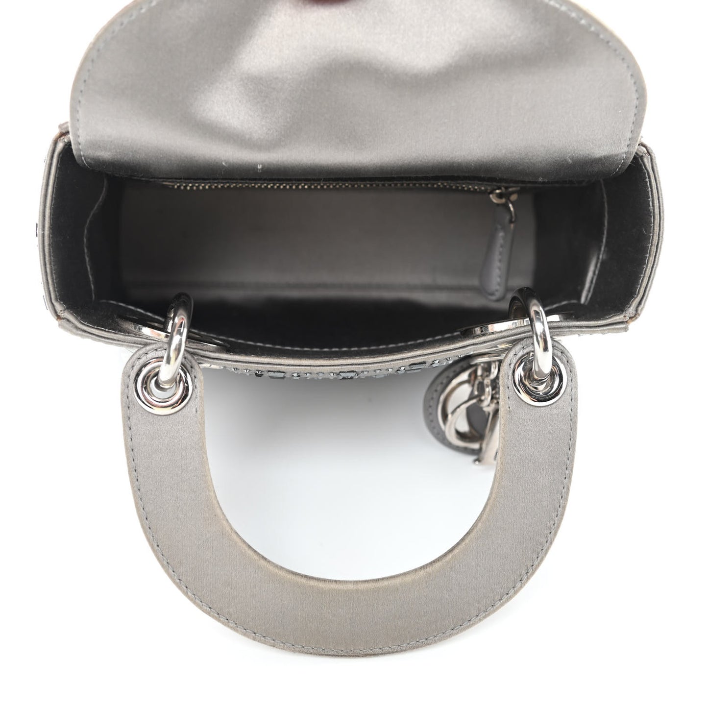 Satin Crystal Cannage Mini Lady Dior Gray