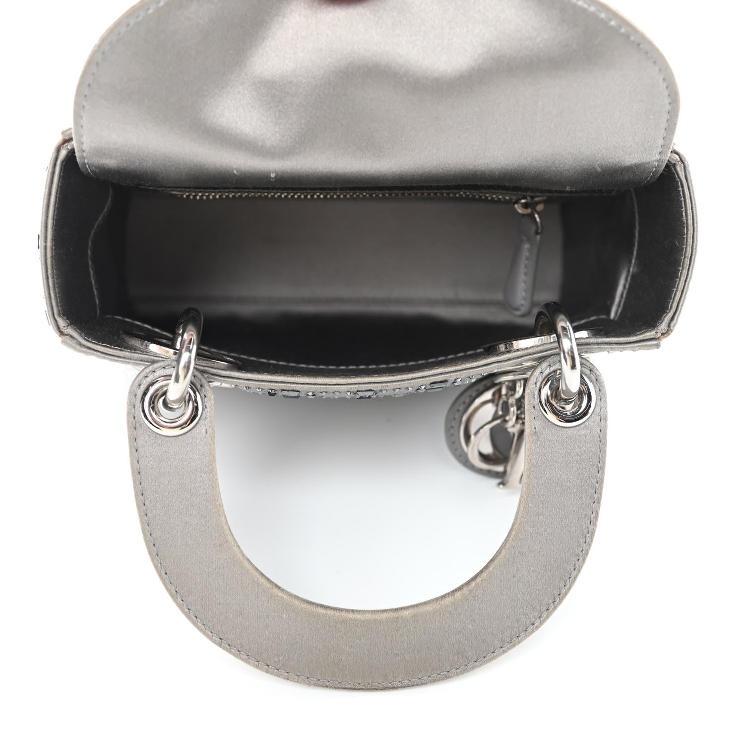 Christian Dior Satin Crystal Cannage Mini Lady Dior Gray 5 of 12