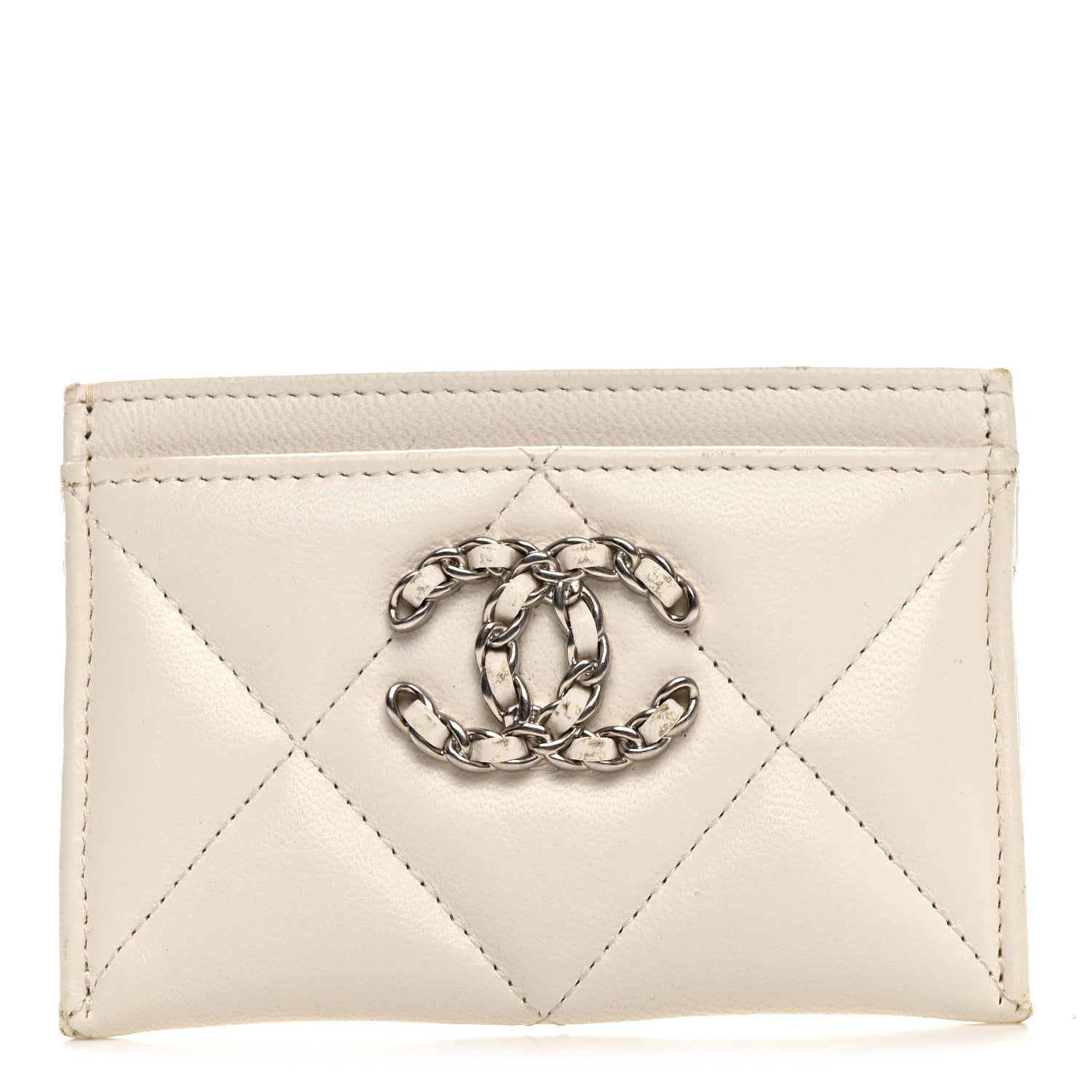 Chanel Lambskin Quilted Chanel 19 Card Holder White 1 of 8