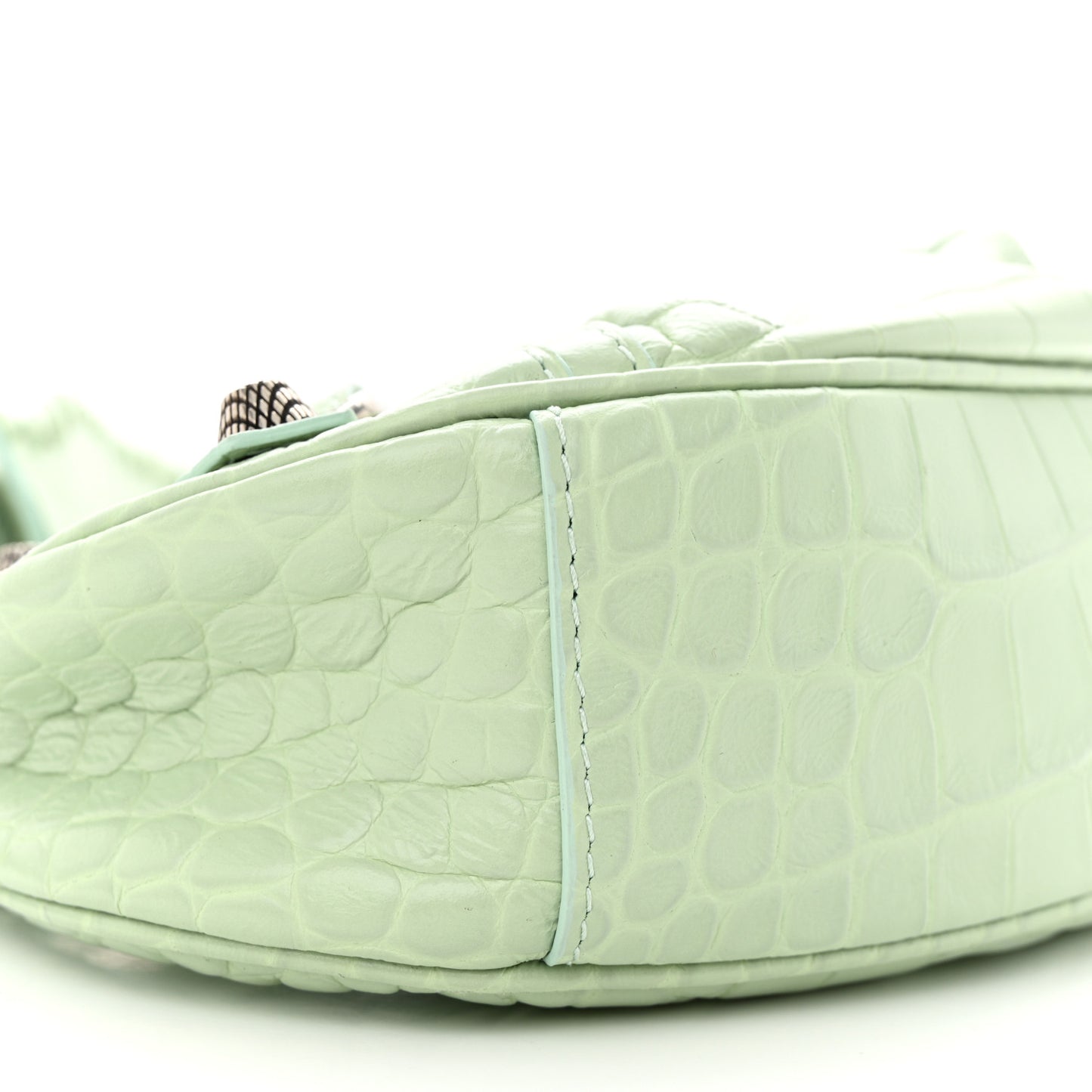 Extra Supple Calfskin Crocodile Embossed Le Cagole Shoulder Bag XS Light Green