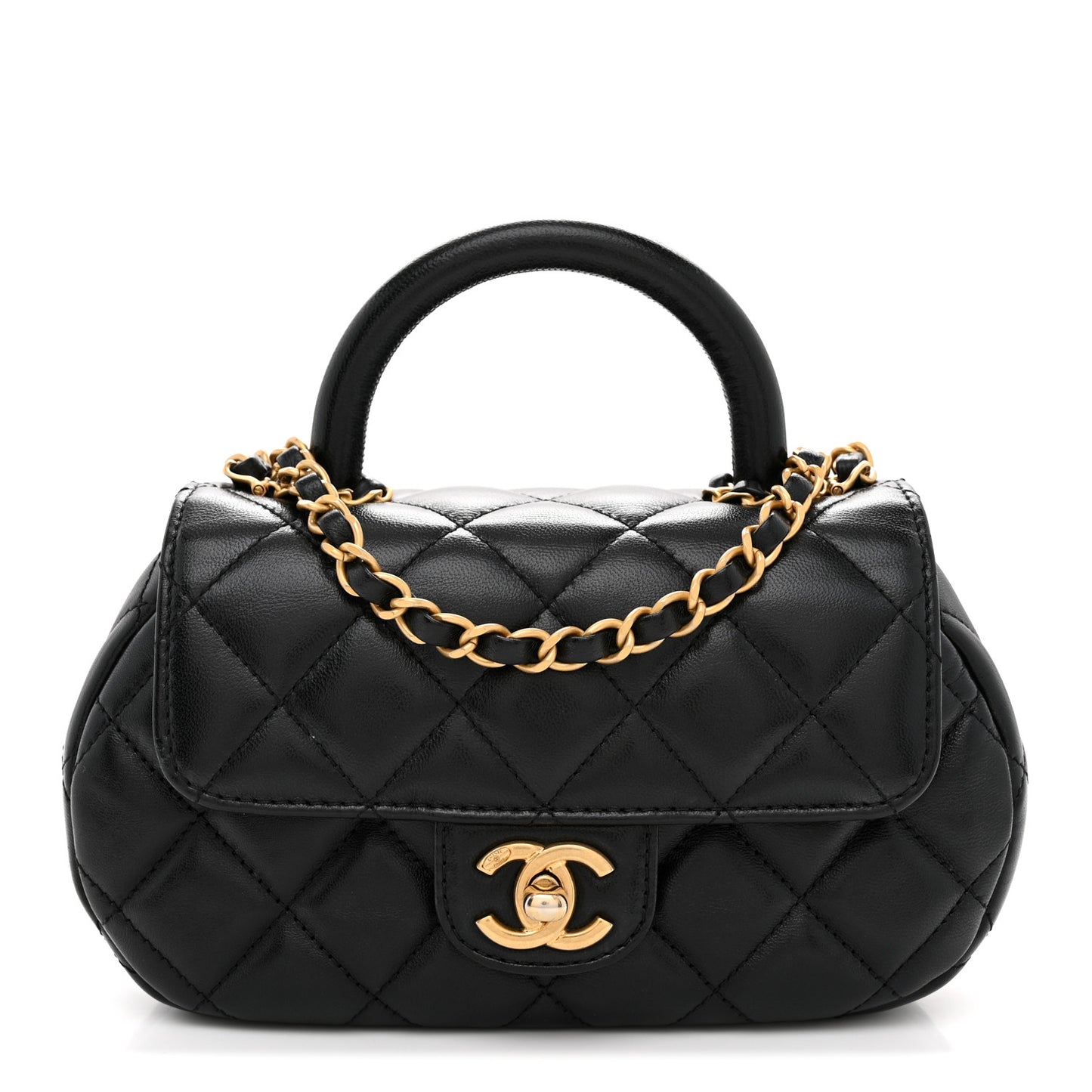Lambskin Quilted Baywatch Top Handle Flap Black