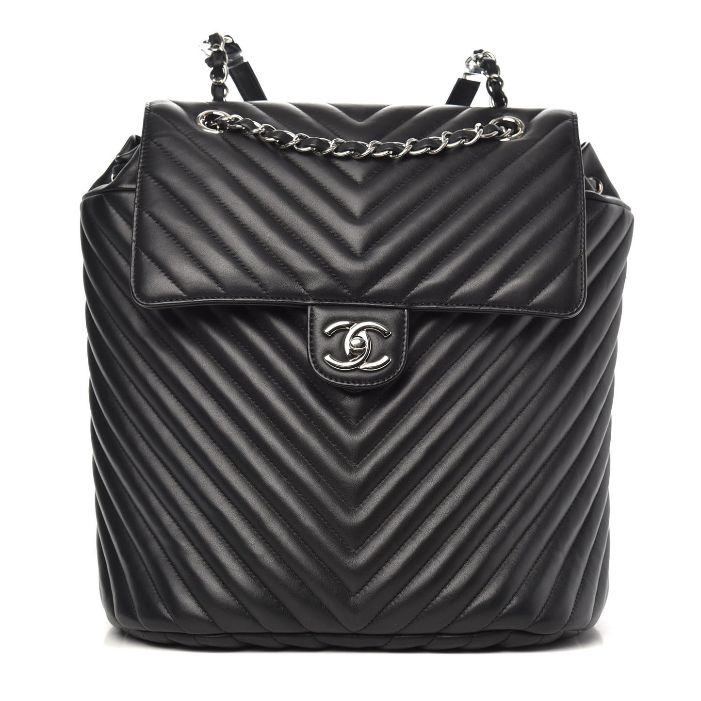 Calfskin Chevron Quilted Large Urban Spirit Backpack Black