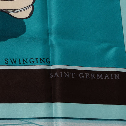 Hermes Silk Swinging Saint Germain Scarf 70 Ivory Marron Fonce Turquoise 4 of 6