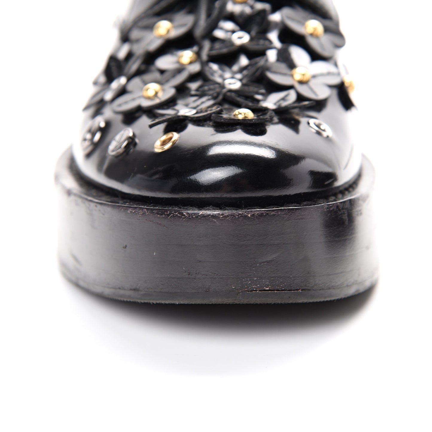 Patent Calfskin Blooms Flat Derby Platform Shoes 37 Black