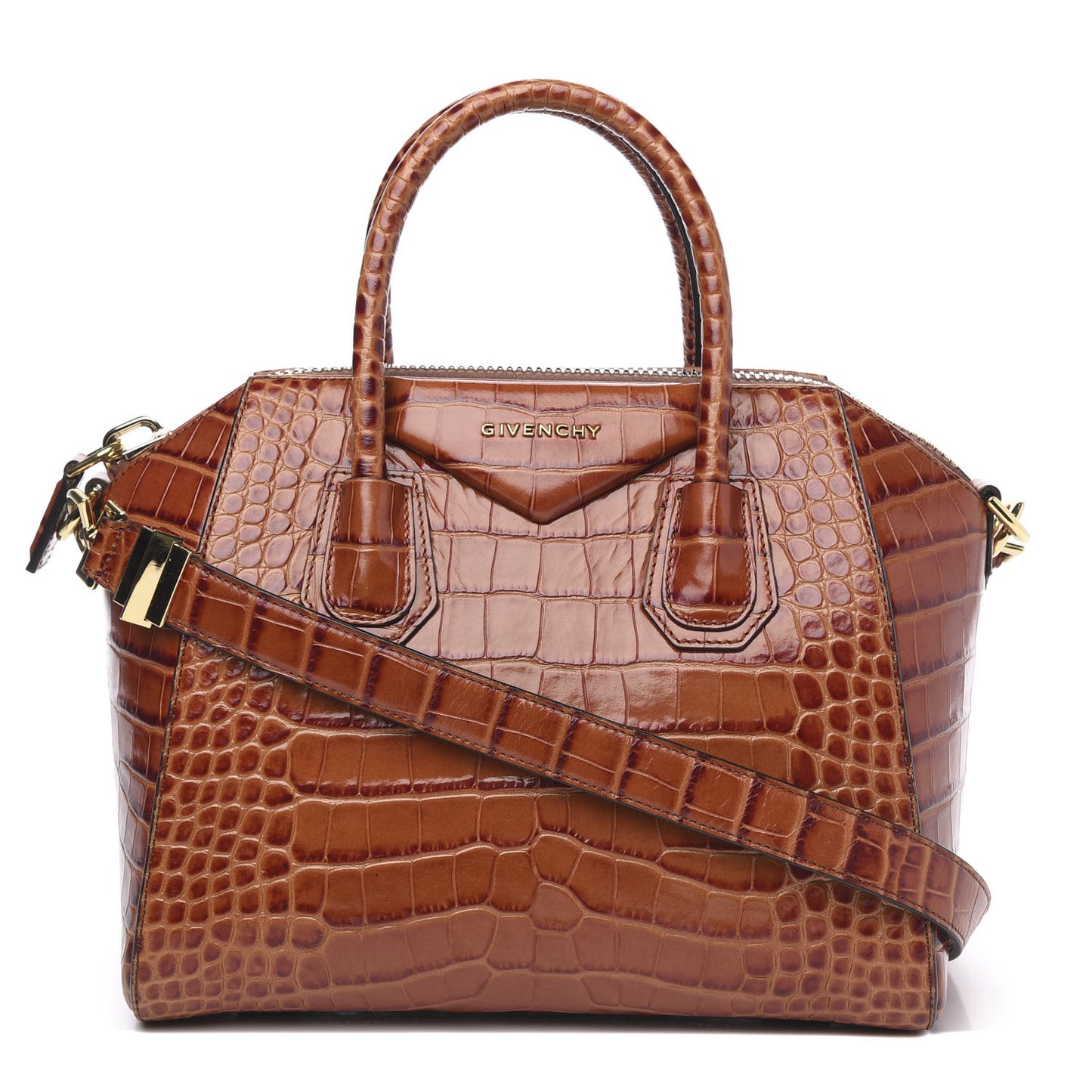 Calfskin Crocodile Embossed Small Antigona Cognac