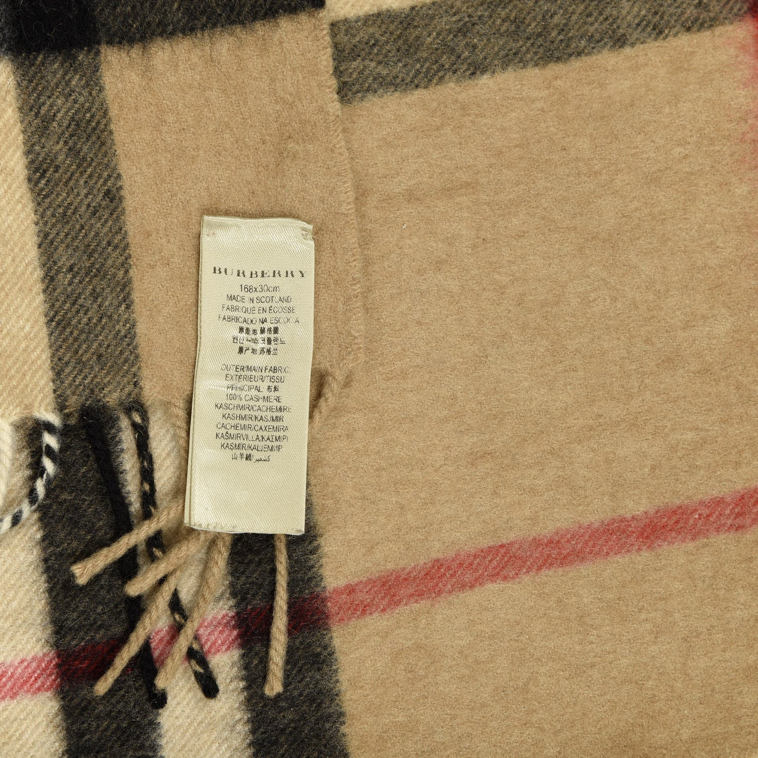 Burberry Cashmere Giant Check Fringe Scarf Camel 5 of 6