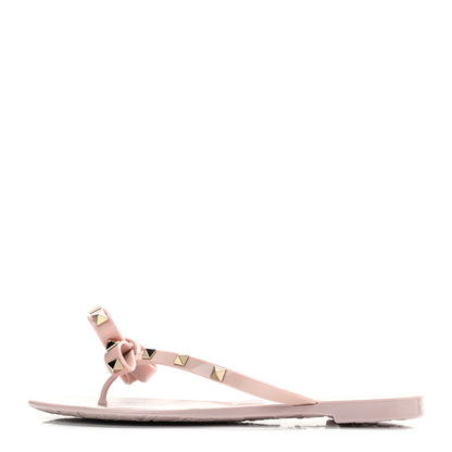 Valentino Garavani PVC Jelly Rockstud Bow Thong Sandals 38 Water Rose 1 of 8