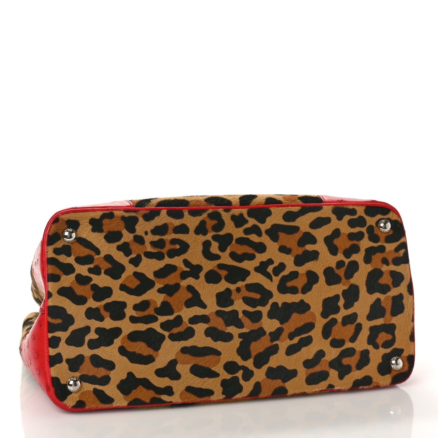 Calf Hair Ostrich Leopard Print Medium Double Bag Miele Voyage