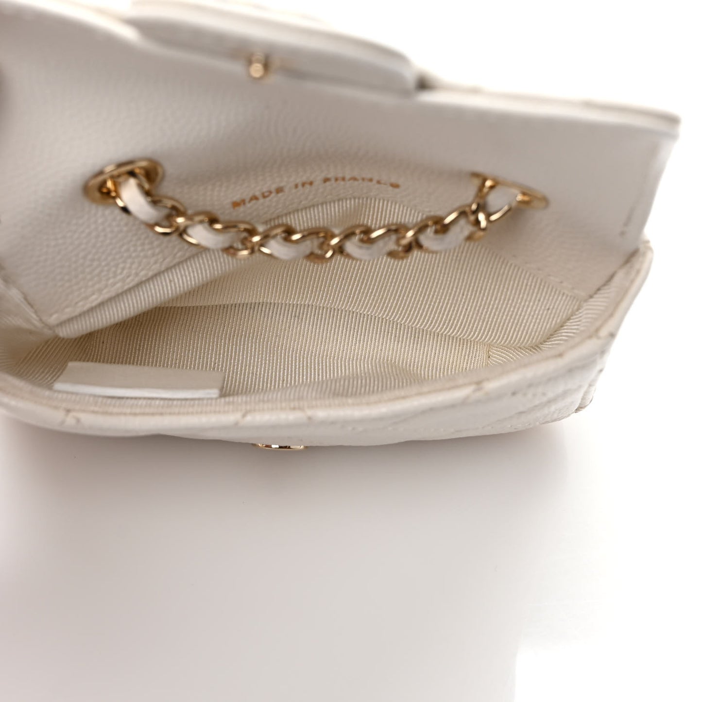 Caviar Quilted Mini Chain Belt Bag White