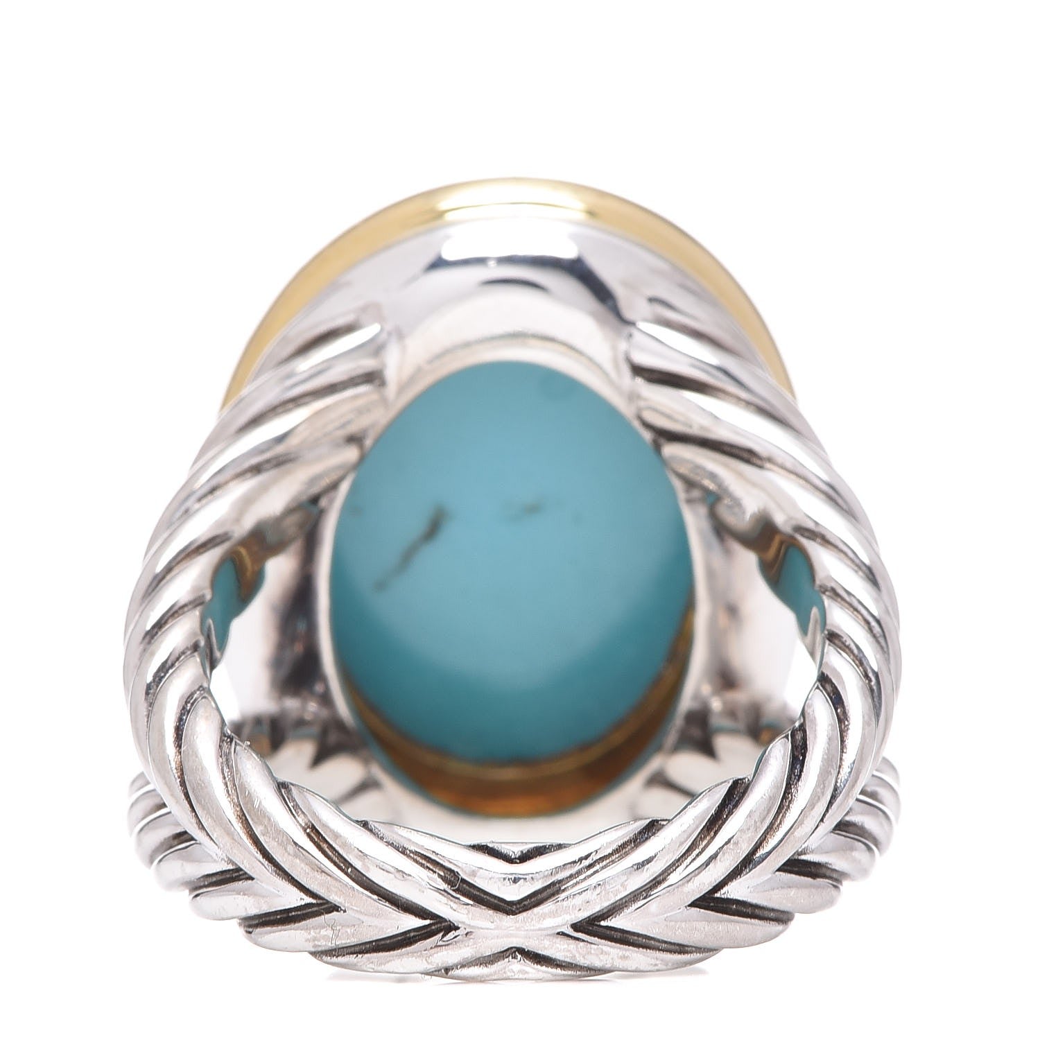 David Yurman Sterling Silver 18K Yellow Gold Turquoise 13mm Signature Oval Ring 52 6 9 of 10