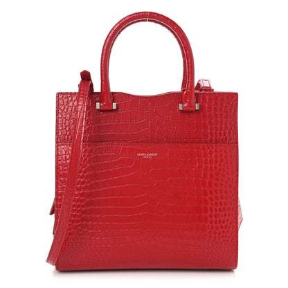Saint Laurent Calfskin Crocodile Embossed Small Uptown Tote Rouge Eros 1 of 7