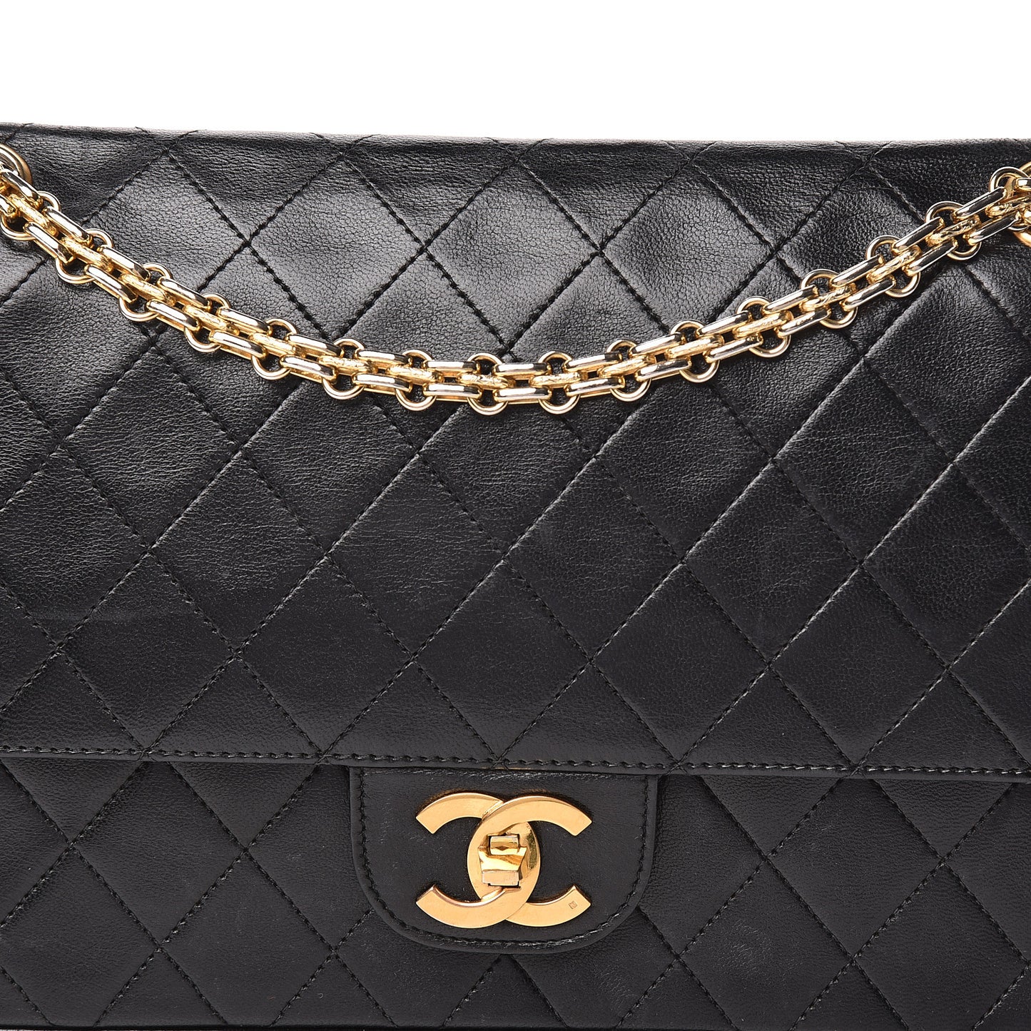 Lambskin Quilted Medium Double Flap Bijoux Chain Black
