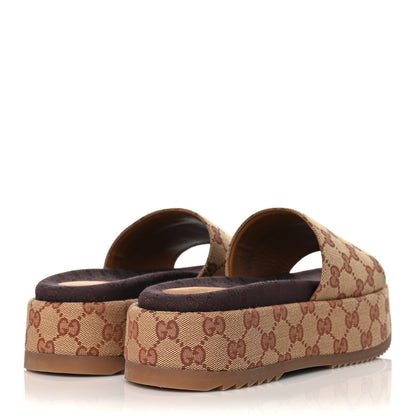 Gucci Canvas GG Monogram Angelina Platform Slide Sandals 38 Beige Ruggine 4 of 8