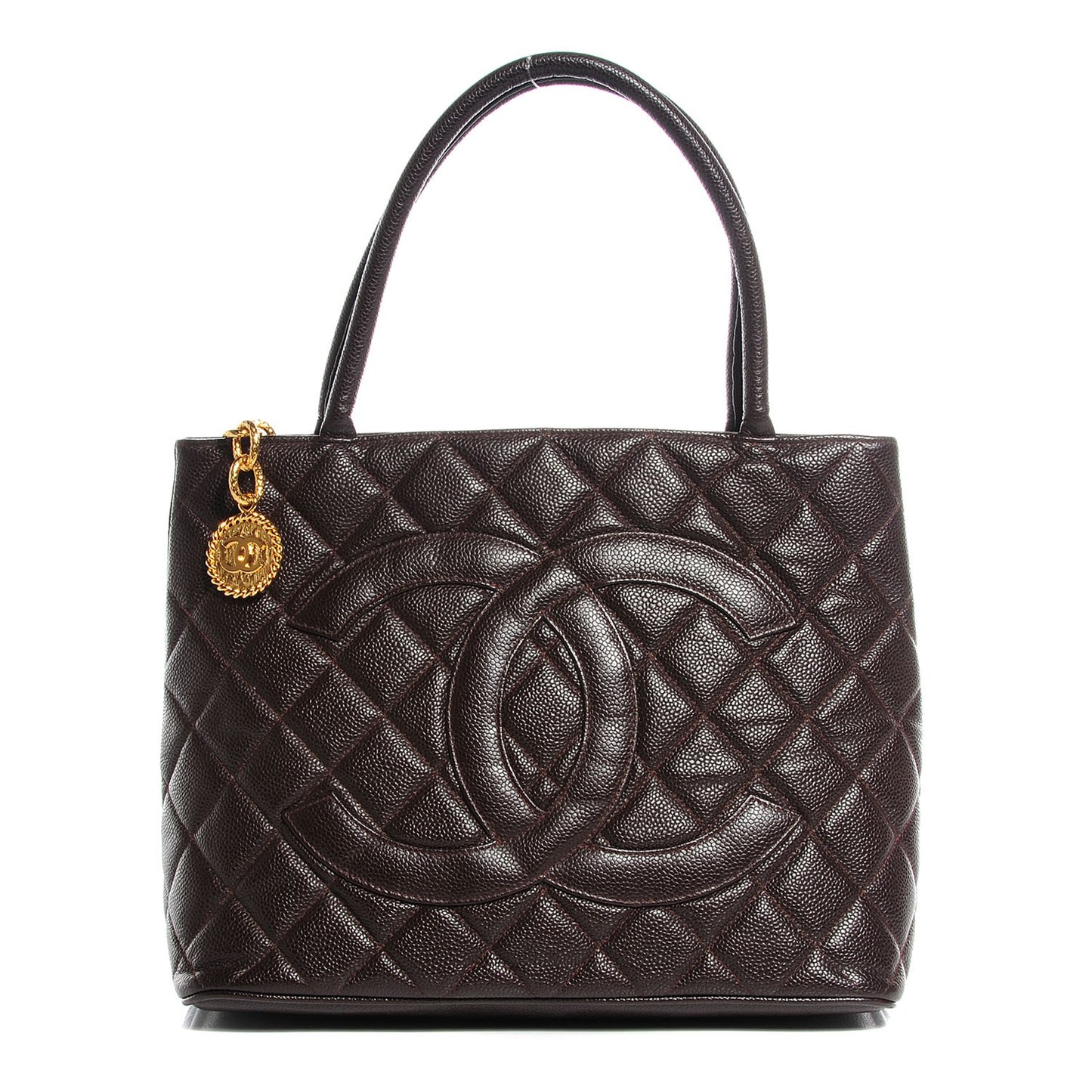 Caviar Medallion Tote Dark Brown