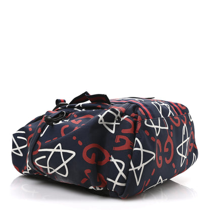 Gucci Techno Canvas GucciGhost Double Buckle Backpack Blue Agata Hibiscus Red 4 of 10
