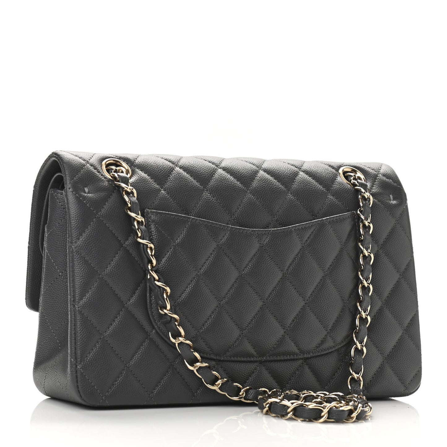 Caviar Quilted Medium Double Flap Dark Grey