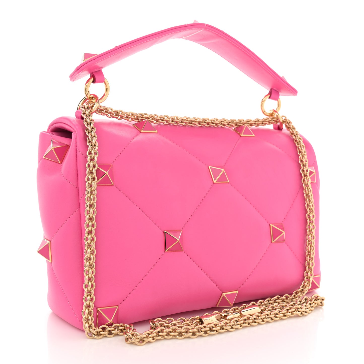 Nappa Enamel Large Roman Stud Shoulder Bag Feminine Pink