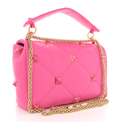Valentino Garavani Nappa Enamel Large Roman Stud Shoulder Bag Feminine Pink 3 of 10