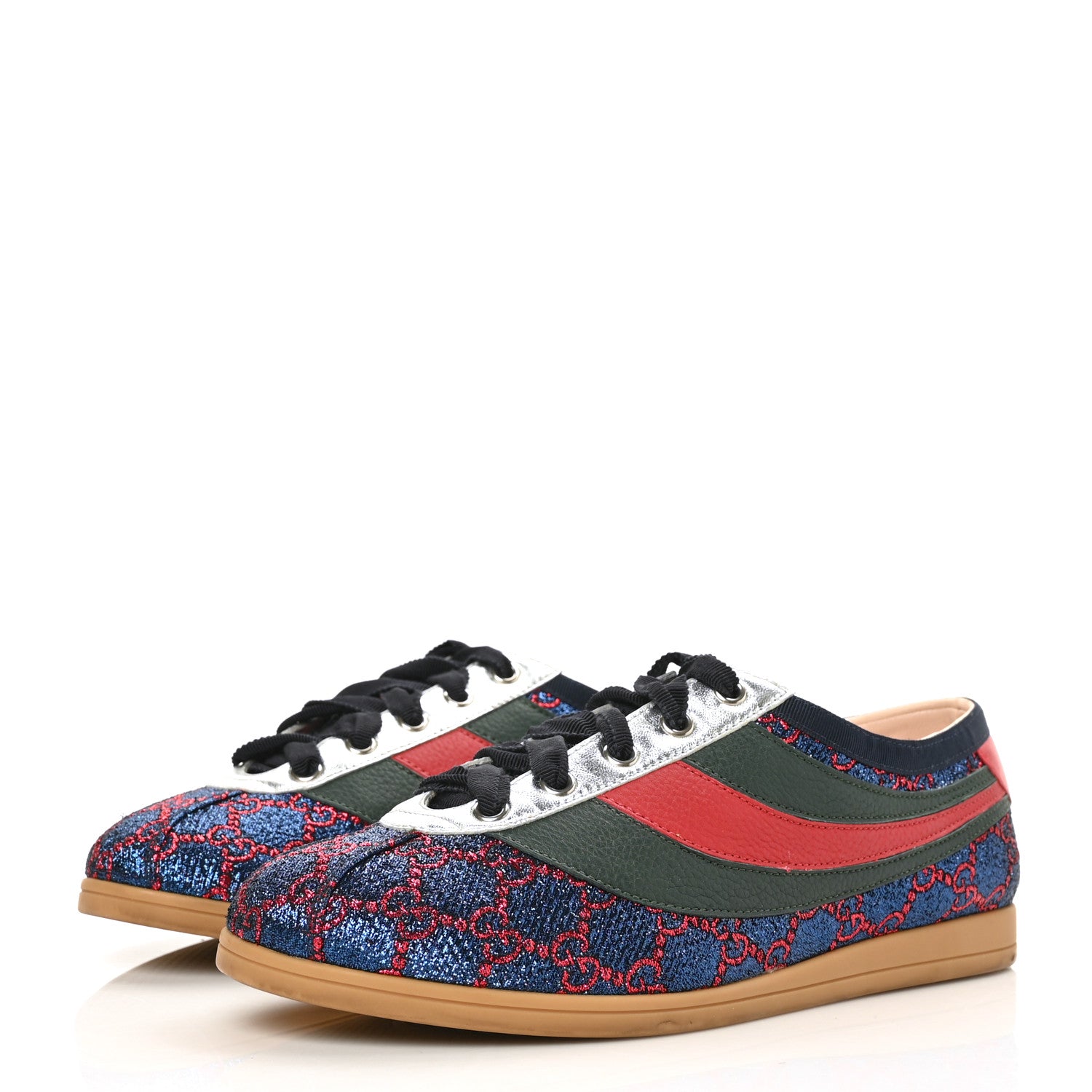 Gucci Lurex Calfskin Web GG Monogram Womens Falacer Sneakers 39 Iridescent Blue Iridescent Red Silver 3 of 9