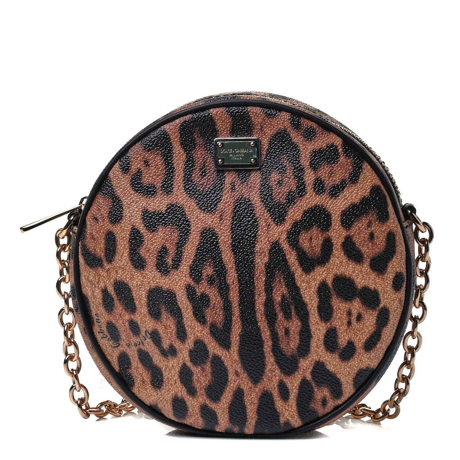 Dolce & Gabbana Dauphine Leopard Print Round Crossbody Black 1 of 4