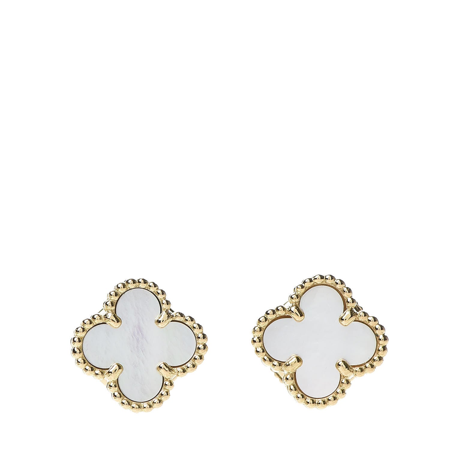 Van Cleef & Arpels 18K Yellow Gold Mother of Pearl Sweet Alhambra Earrings 1 of 5