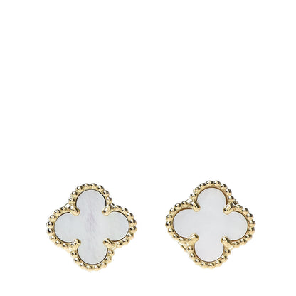 Van Cleef & Arpels 18K Yellow Gold Mother of Pearl Sweet Alhambra Earrings 1 of 5