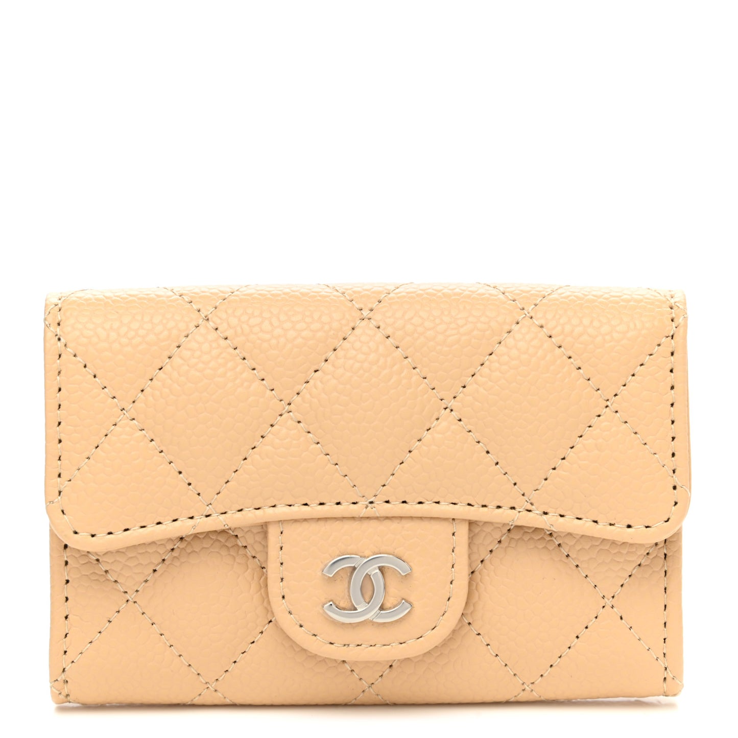 Caviar Quilted Flap Card Holder Wallet Light Beige
