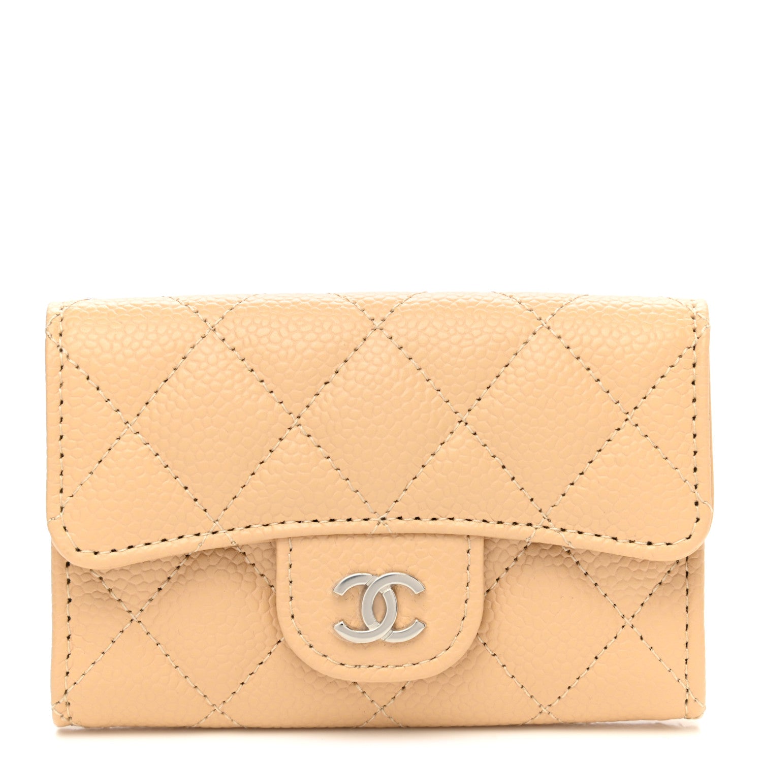 Chanel Caviar Quilted Flap Card Holder Wallet Light Beige 1 of 10